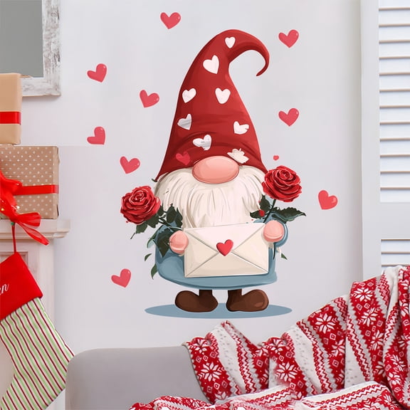 Valentine's Day Window Stickers with Dwarf Patterns, Removable Decals for Shop Doors and Home Decor, Easy Apply Vinyl Clings(Multicolor)