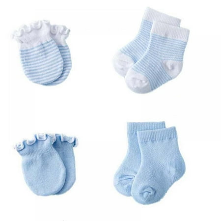 

2 Pairs Newborn Baby Mittens No Scratch Glove Non-Slip Grip Socks