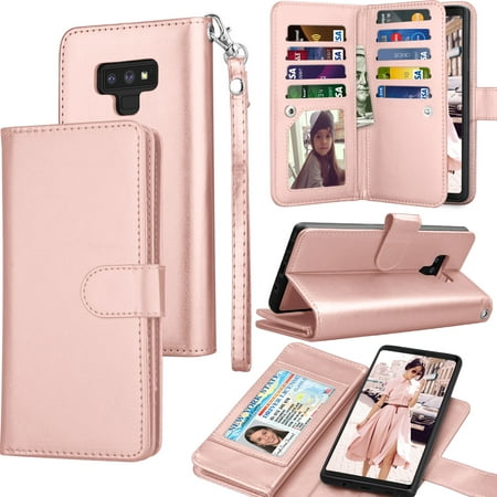 Tekcoo For Galaxy Note 9 Case, Tekcoo For Samsung Note 9 Wallet Case, PU Leather ID Cash Credit Card Slots Holder Carrying Folio Flip Cover [Detachable Magnetic Hard Case] & Kickstand - Rose (Best Wallet Case For Note 3)