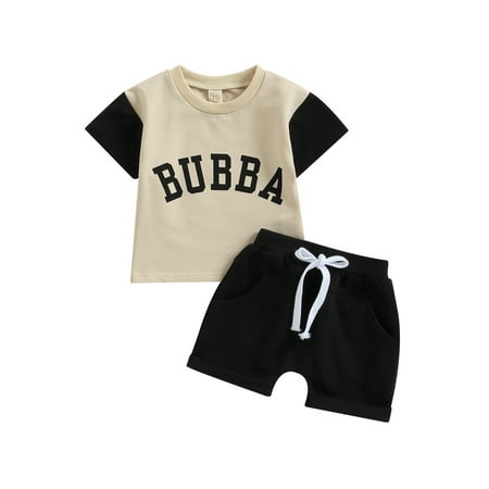 

Toddler Baby Boys Clothes Summer Outfits Short Sleeve Color Block Bubba T-Shirt Elastic Waist Shorts Clothes Set Apricot 2-3 Years
