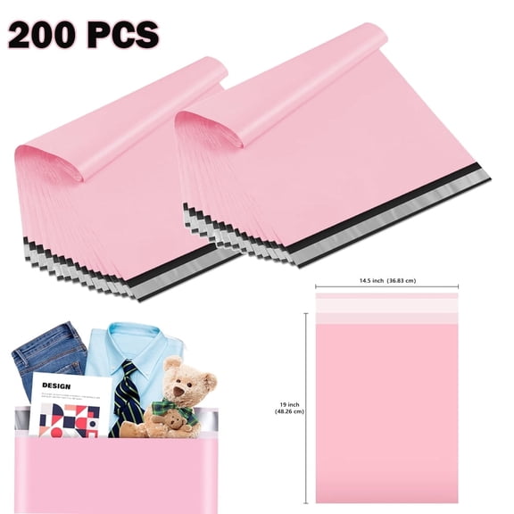 200Pcs Large Poly Mailers, 14.5 x 19 inch Pink Waterproof and Tear-Proof Self Adhesive Shipping Bags, Strong Thick Mailing Bags for Clothing, Small Business