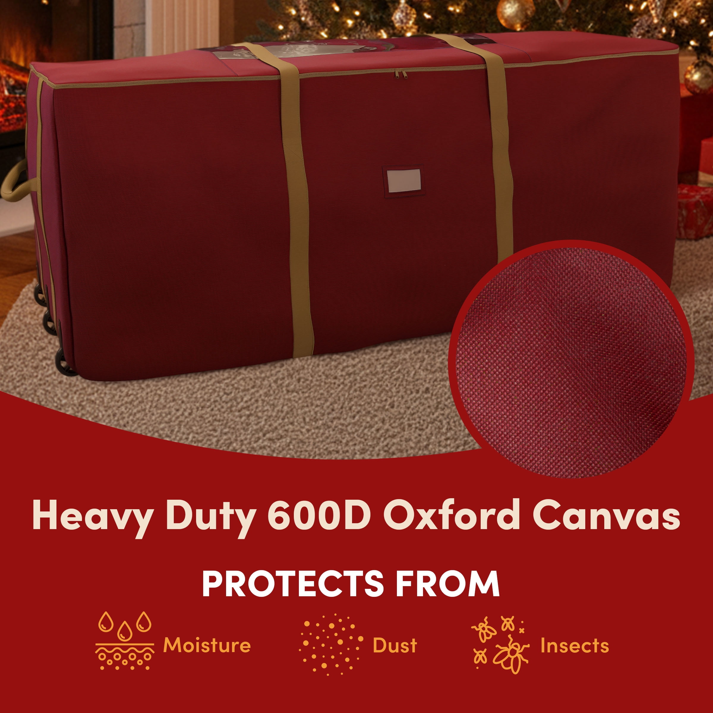 Elf Stor Red Rolling Christmas Tree Storage Duffel Bag w/Window for 9 Ft Tree