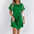 thumbnail image 4 of Robe Décontractée Grande Taille pour Femmes à Manches Courtes avec Ceinture Nœud Col Rond Fluide Confortable pour Fête Vacances Printemps Automne Usage Quotidien, 4 of 6