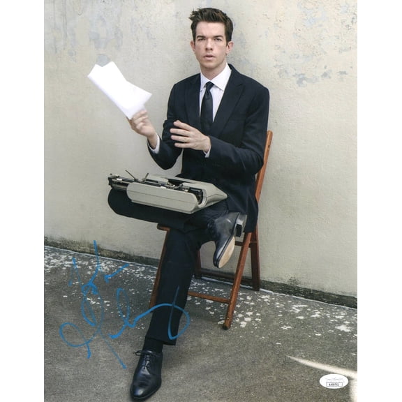 John Mulaney Signed Autograph 11X14 Photo Writer Comedian Typewriter JSA AN59752