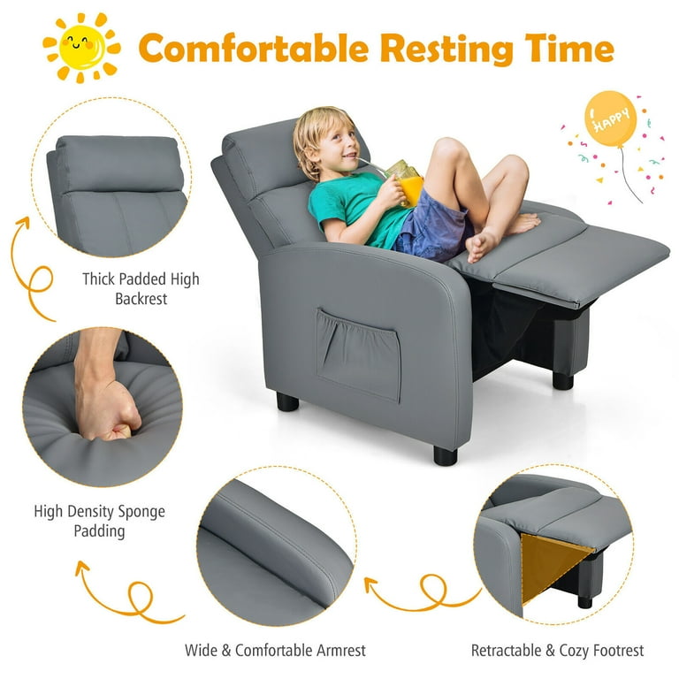 Gymax Toddler's Adjustable Leather Recliner Chair w