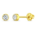 thumbnail image 1 of 14k Yellow Gold Round 3mm Simulated Diamond Stud Screw Backs for Baby Girls, 1 of 7
