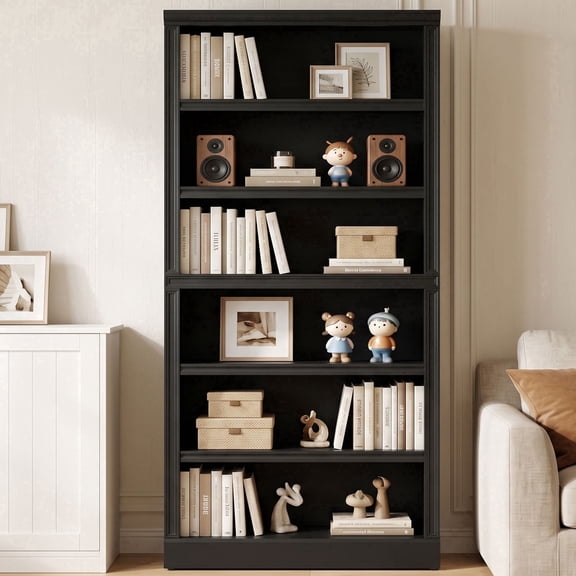 75.2" Tall 6-Tier Bookshelf with Adjustable Shelves, Wood Open Bookcase Storage Shelf For Home office Black