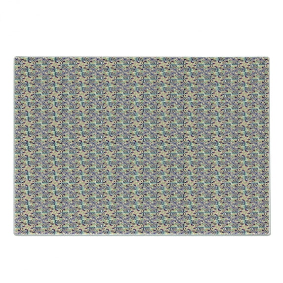 Ethnic Cutting Board, Ornament in Vibrant Colors Aztec and Breezed Geometric Pattern, Decorative Tempered Glass Cutting and Serving Board, in 3 Sizes, by Ambesonne