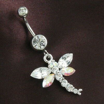 Soul Breeze Collection - White Insect Dragonfly Dangle Belly Button ...