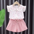 thumbnail image 2 of IFNWSV Girls Summer Outfits 2 Piece Floral Print Short Sleeve Casual Pan Collar Top and Bow Shorts Set Pink 3-4 Years, 2 of 6
