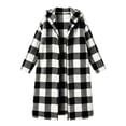 thumbnail image 4 of Hueook Gingham Shacket for Women Plaid Hooded Long Sleeve Button Up Casual Flannel Trench Coat Black 2X, 4 of 7