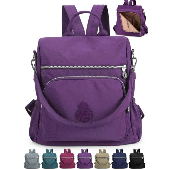 Gustave Backpack Purse for Women Anti-Theft Travel Convertible Backpack Shoulder Bag Nylon Waterproof Casual Daypack Satchel Handbag "Purple"