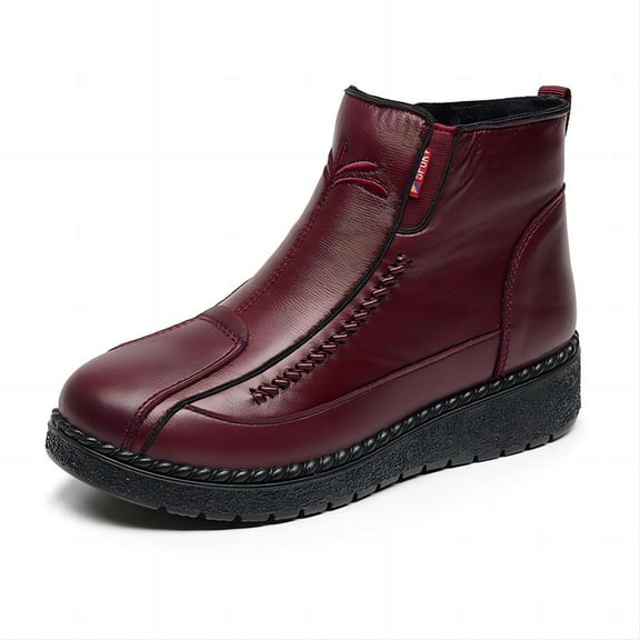 Women's Winter Snow Boots Warm Outdoor Velvet Zipper Waterproof Comfortable Thickened Cotton Shoes Red 8 US