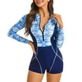 thumbnail image 3 of OBEEII Women Boyleg One Piece Swimsuit UPF50+ Long Sleeve Full Body Zip Swimwear Surfing Bathing Suit Wetsuit, Blue Size M, 3 of 7