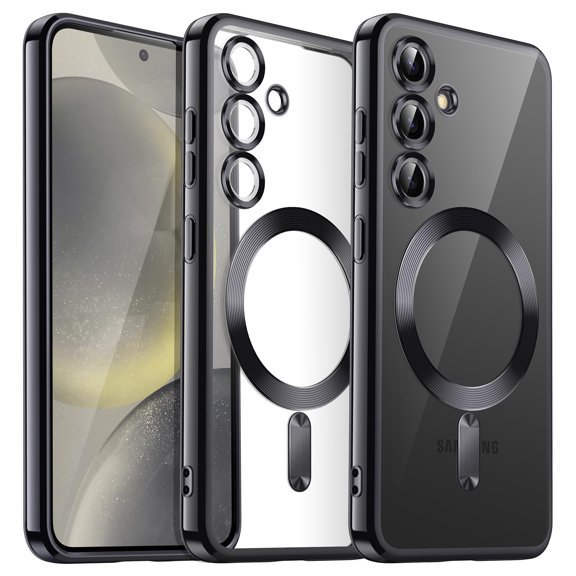 JETech Electroplated Case for Samsung Galaxy S24 6.2-Inch, Camera Lens Full Protection, Compatible with MagSafe Wireless Charging, Shockproof Soft TPU Phone Cover (Onyx Black)