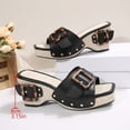 thumbnail image 5 of Wedge Sandals for Women Retro Buckle Studded Slip on Slides Shoes Square Open Toe Platform Summer Beach Shoes Black Size 8, 5 of 7