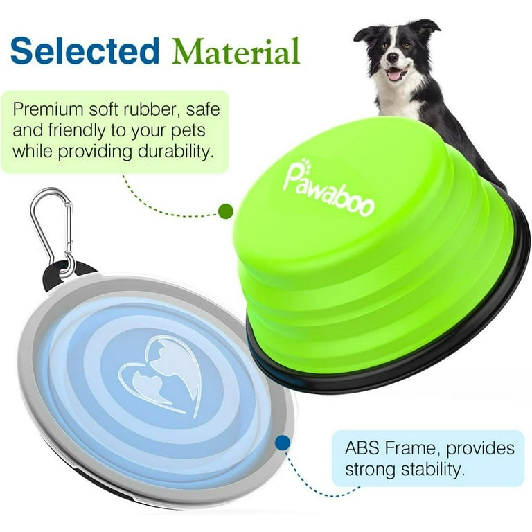 Pawaboo Collapsible Dog Bowls 2 Pack with Lids, Blue & Green photo 6