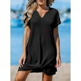 thumbnail image 3 of Women Bathing Suit Cover Up Short Sleeve Twist Hem Swimsuit Coverup for Summer Vacation, 3 of 13