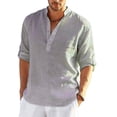 thumbnail image 4 of Camisa de lino de manga larga para hombre, camisa informal de algodón y lino, top S-5xl, 4 of 4