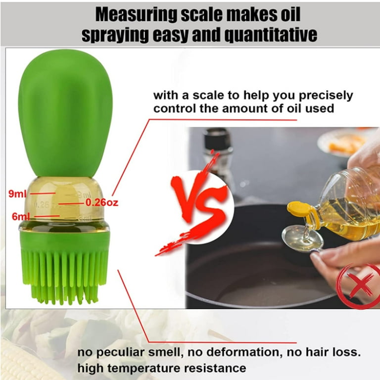 SKYCARPER 2pcs Glass Olive Oil Dispenser,2 in 1 Oil Bottle with Silicone Brush,Silicone Dropper Measuring Oil Dispenser Bottle for Kitchen Cooking,Baking