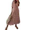 thumbnail image 2 of DYMADE Women Casual Bohemian V-Neck Short Sleeve Print Butterfly Sleeve Dress, 2 of 4