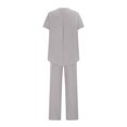 thumbnail image 4 of Casual Linen Sets for Women Summer 2 Piece Outfits New Arrivals Women’s Plus Size V-Neck Short Sleeve Tops and Wide Leg Pant Sets Vacation Travel Outfits Matching Clothing, 4 of 8