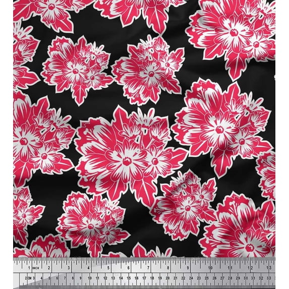 Soimoi Black Cotton Duck Fabric Leaves & Floral Fabric Prints by Yard 42 Inch Wide