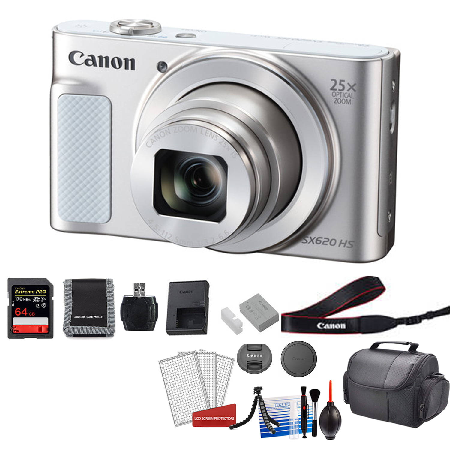 Canon PowerShot SX620 HS Digital Camera (Silver) Kit with 64GB
