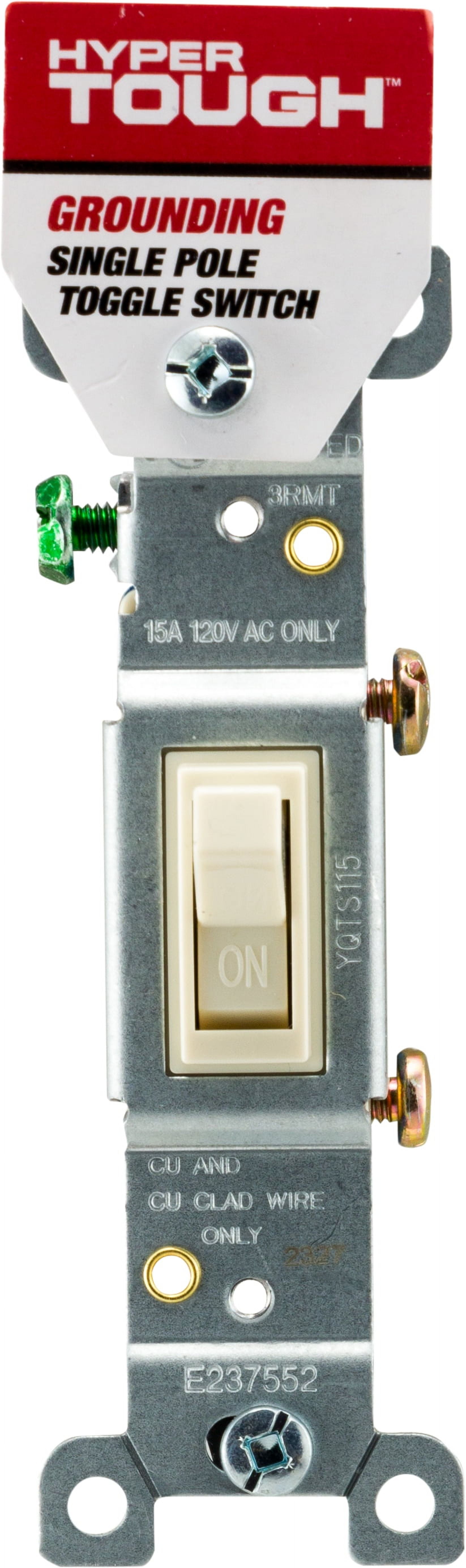 Hyper Tough Grounding Single Pole Switch, Light Almond, 15A, 53140