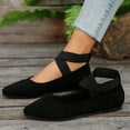 thumbnail image 4 of Flat Sandals for Womens Ankle Cross Elastic Straps Pointy Toe Suede Solid Color Spring Fall Summer Flats Black, 4 of 5