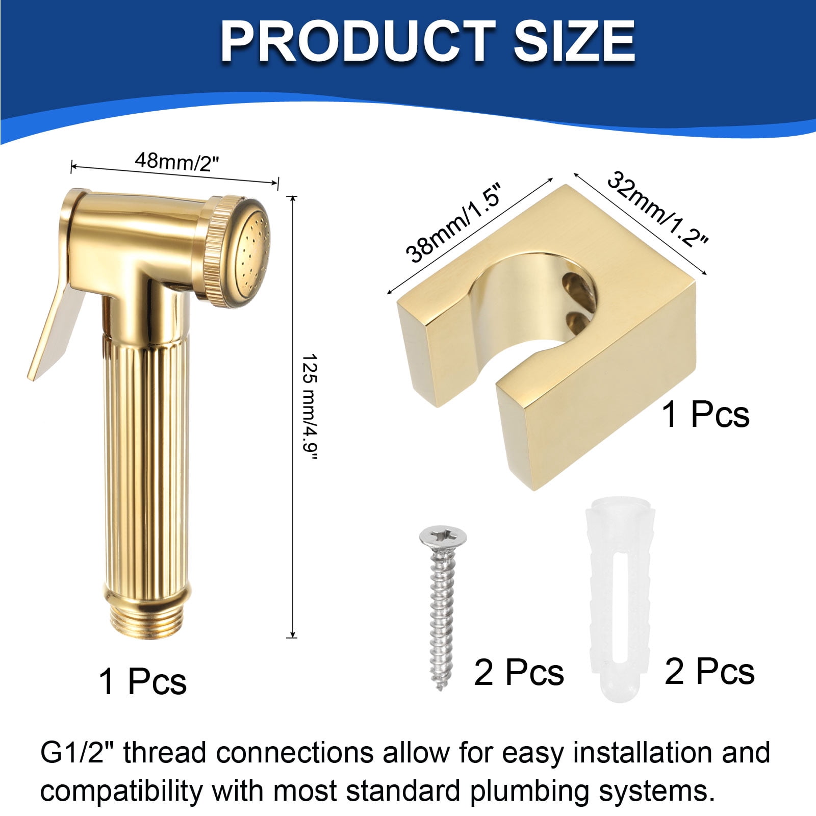 Unique Bargains Handheld Bidet Sprayer Toilet Metal Bathroom Sprayer Kit Gold
