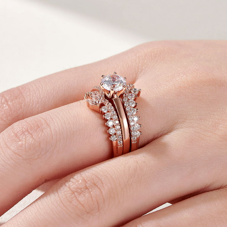Newshe Wedding Rings for Women Engagement Ring Enhancer Band Bridal Set  Sterling Silver 1.8Ct Cz Rose Gold Size 7.5