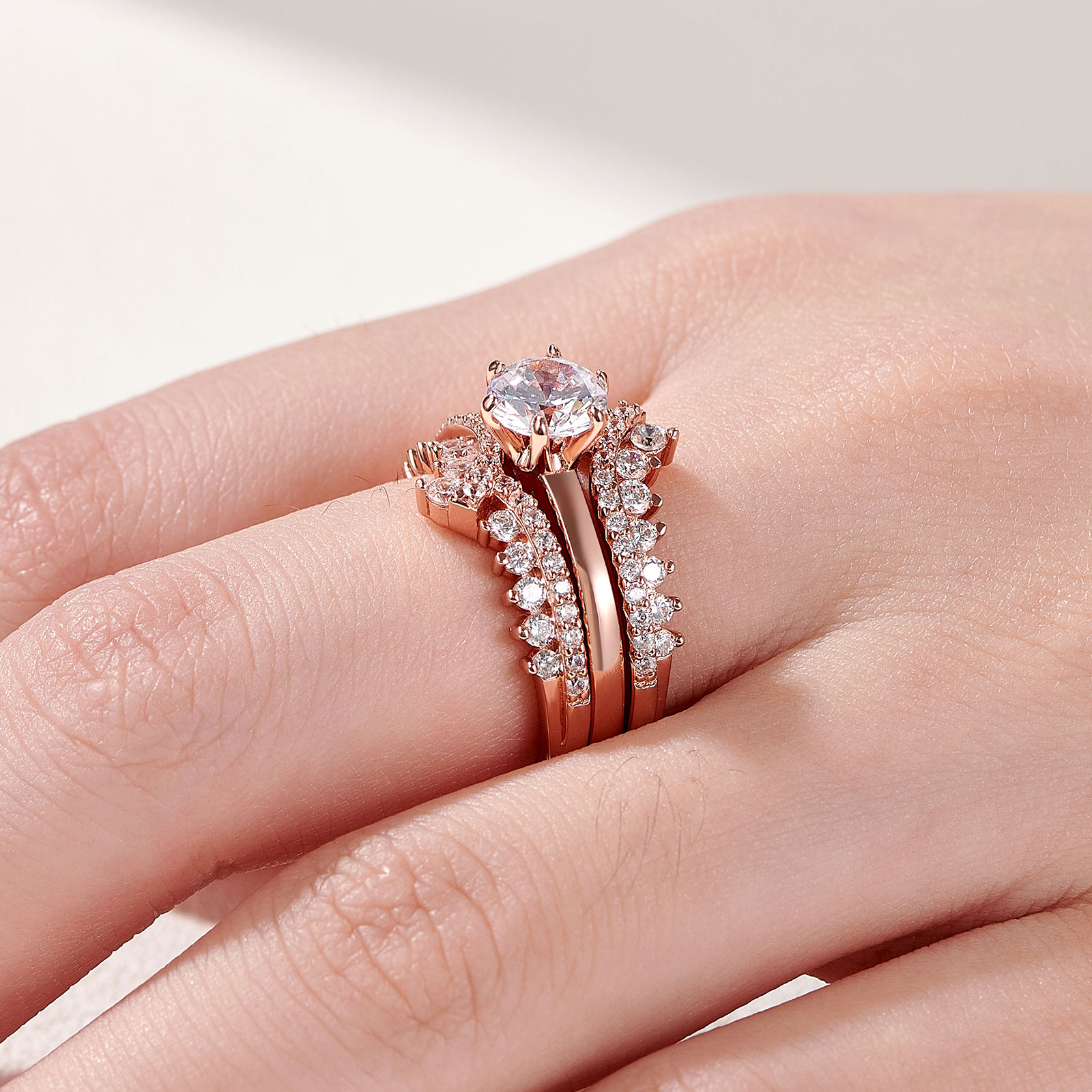 Newshe Wedding Rings for Women Engagement Ring Enhancer Band Bridal Set Sterling Silver 1.8Ct Cz Rose Gold Size 7.5 - image 5 of 7