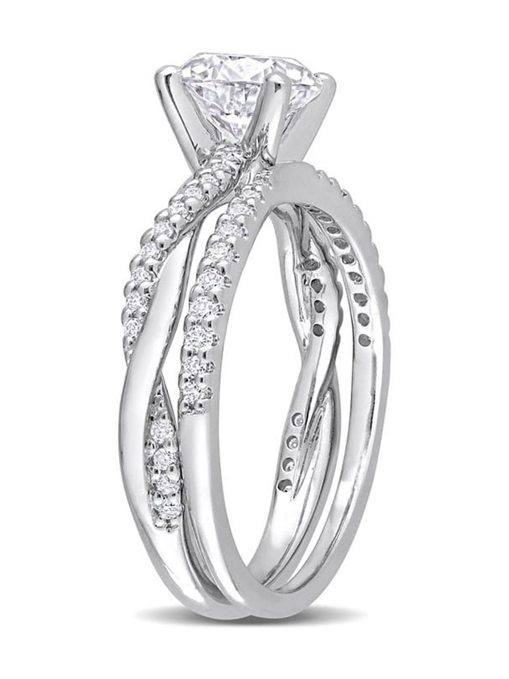 1.50 Carat (Ctw) Synthetic Moissanite Bridal Ring Engagement Wedding Set in Sterling Silver for Women
