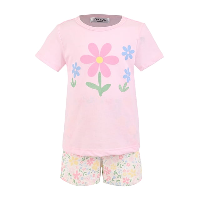 Pijama George para Bebé, Playera Cuello Redondo Con Short Talla 2 Rosa 2 Piezas