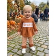 thumbnail image 5 of RUINIXCW Toddler Baby Girl Halloween Outfit Fall Clothes Cute Ghost Pumpkin Embroidery Long Sleeve Babydddoll Shirt Top and Ruffle Plaid Pants 2Pcs Set, 5 of 9