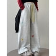 thumbnail image 6 of YunPes Girls' Cute Flowers Embroidered Trousers Oversized Wide Leg Pants Casual Drawstring Elastic Sweatpants for School Streetwear, 6 of 7