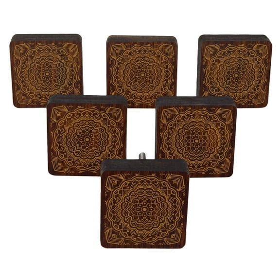 IBA Indianbeautifulart Brown Engraved Knobs Pack of 10 Wooden Wardrobe Door Knobs Drawer Pull