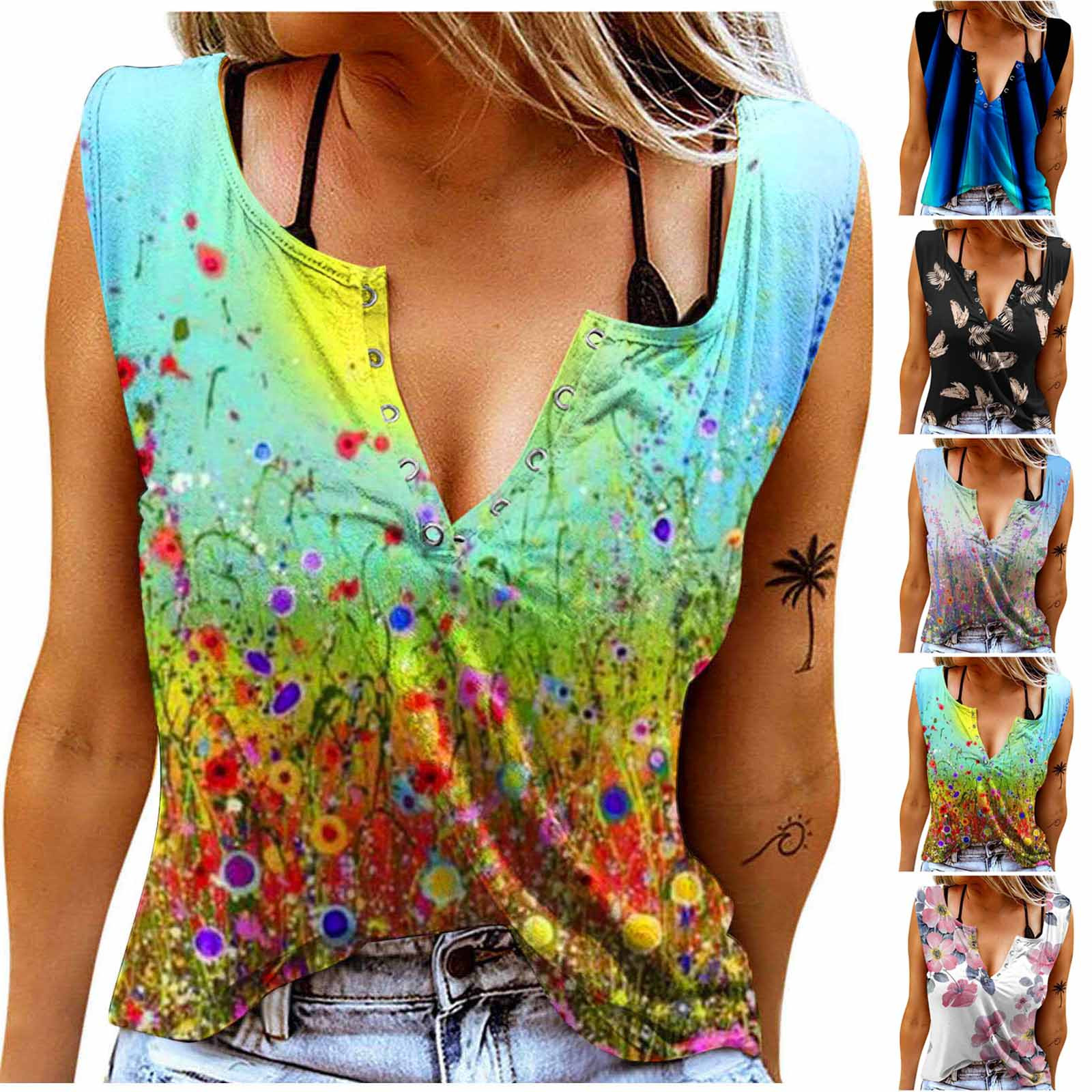 IEPOFG Women Tank Tops V Neck Lace Trim Summer Shirt Loose Casual