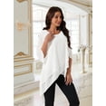 thumbnail image 3 of DARING DIVA Women's 3/4 Sleeve High Low Hem Scoop Neck Chiffon Blouses S White, 3 of 8