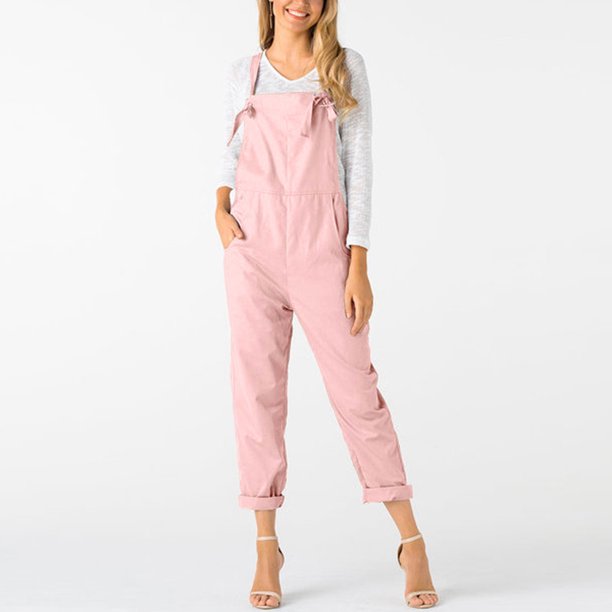 ICHUANYI Clearance Womens Casual Loose Sleeveless Overalls Suspenders With Pockets Jumpsuit(Pink, S) ICHUANYI WER2023081503731