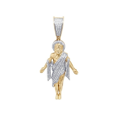 Jesus The Redeemer Diamond Pendant 0.5CT 10K Yellow/White Gold 2"