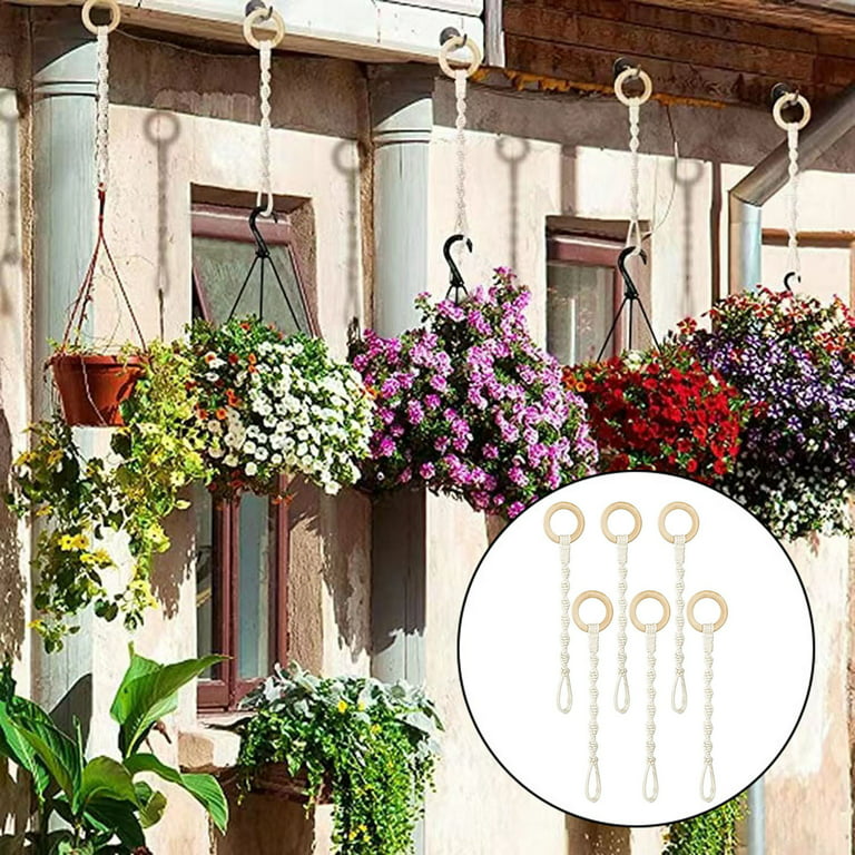 Multi-strand Flower Pot Lanyards - Strong Hanging Ropes with Wooden Rings  for Plant Display 