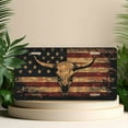 thumbnail image 4 of License Plate, Longhorn Skull on American Flag Decorative Front,Personalized Stainless Steel License Plate Cover For Men Women,12.2" X 6.2", 4 of 6