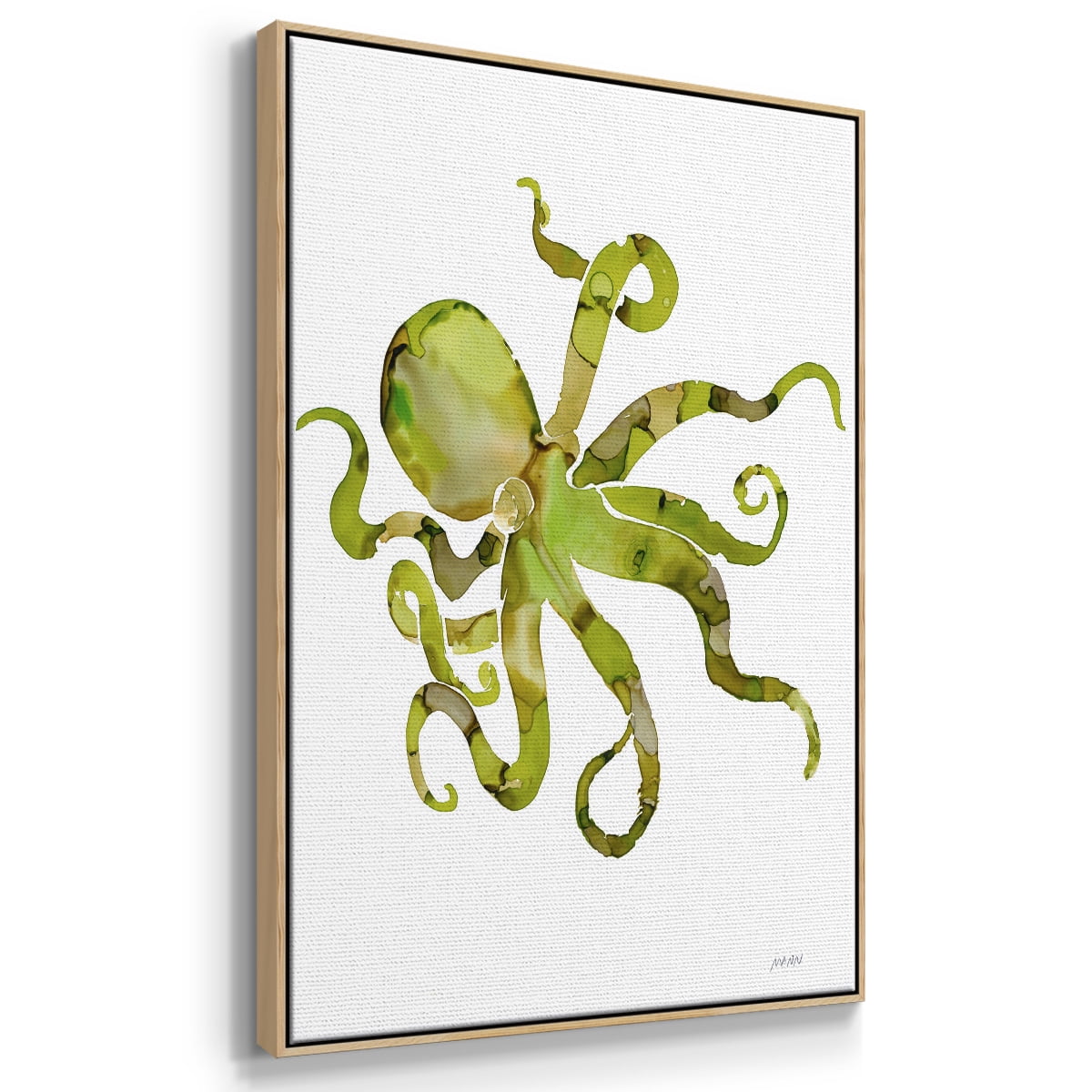 Octopus Framed Premium Gallery Wrapped Canvas - Ready to Hang - 27 x 41 - Natural Wood Floating Frame