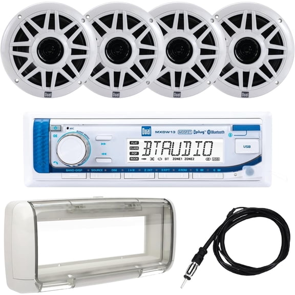 Dual MXP154SG Marine Radio | Bluetooth | 4 Speakers Splashguard Included | White