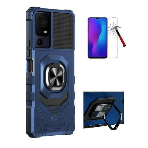 Phone Case for TCL 40SE, Ring Kickstand Hybrid Case Cover   Tempered Glass (Blue)