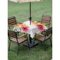 thumbnail image 4 of Outdoor Tablecloth with Umbrella Hole for Patio/Picnic/Party/Camping, Pink Yellow Daisies Waterproof Table Cloth Square Cover Washable, Farmhouse Country Floral Gray Wood (60"x 60"), 4 of 9