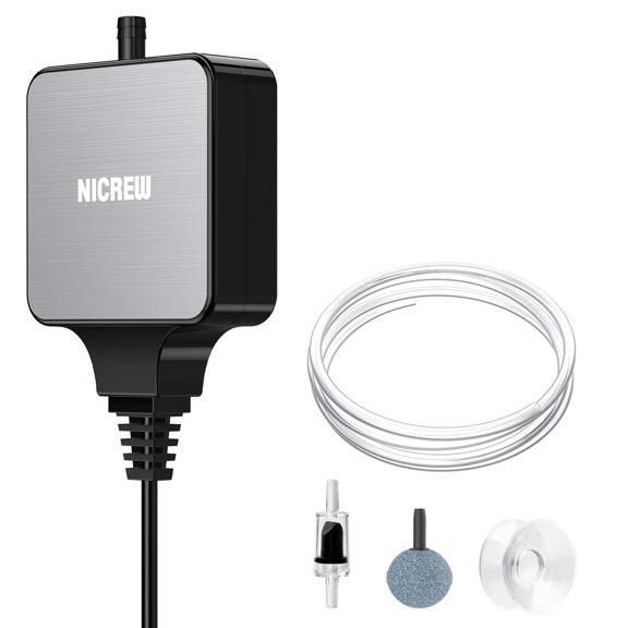 Bomba de aire para acuarios NICREW Nano Silent Black, 1,5 W, 0,3 l/min
