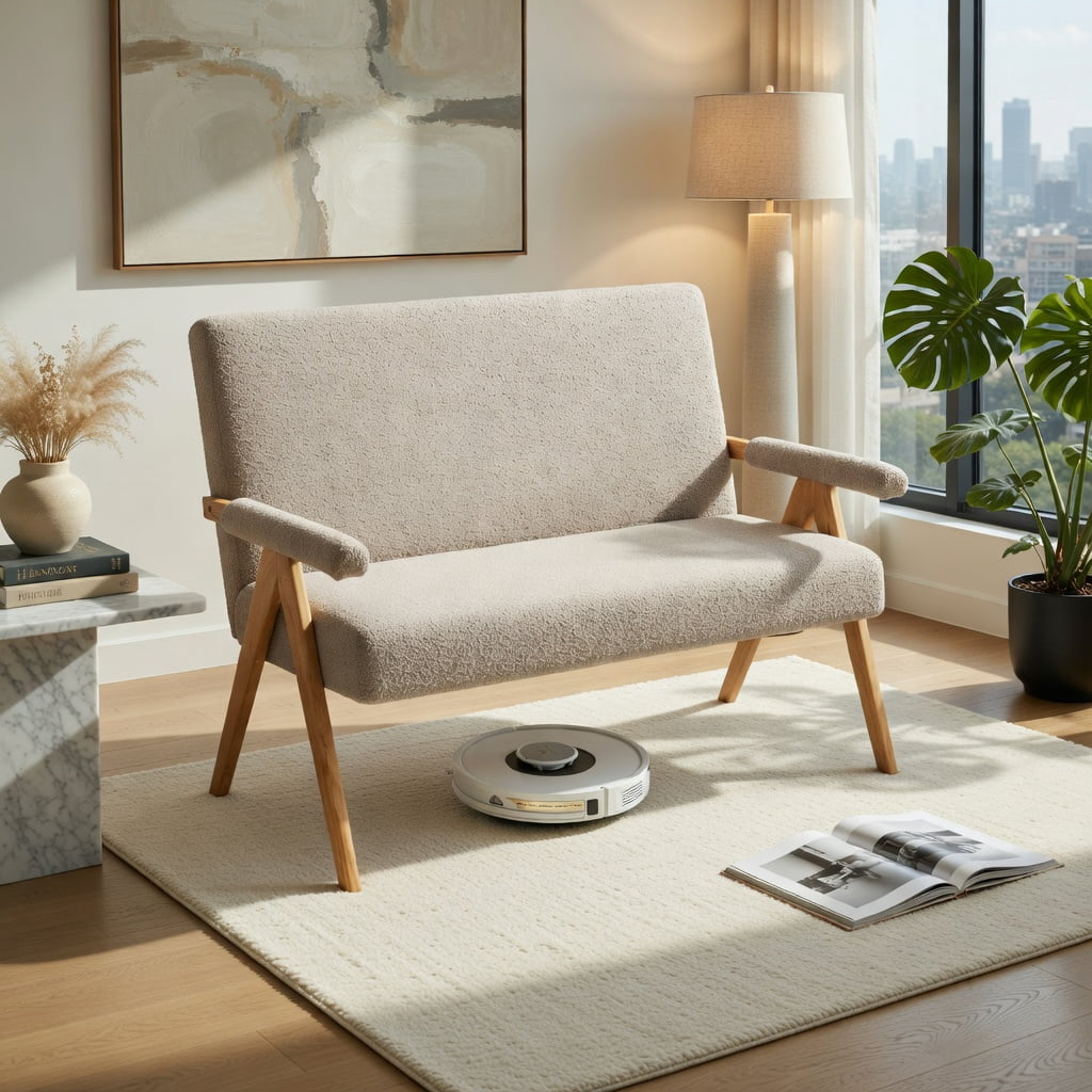 Hommoo Loveseat Sofa with Wooden Legs, Sherpa Fabric Upholstery, Compact 2-Seater for Small Spaces, Living Room, Dorm & Office, Gray